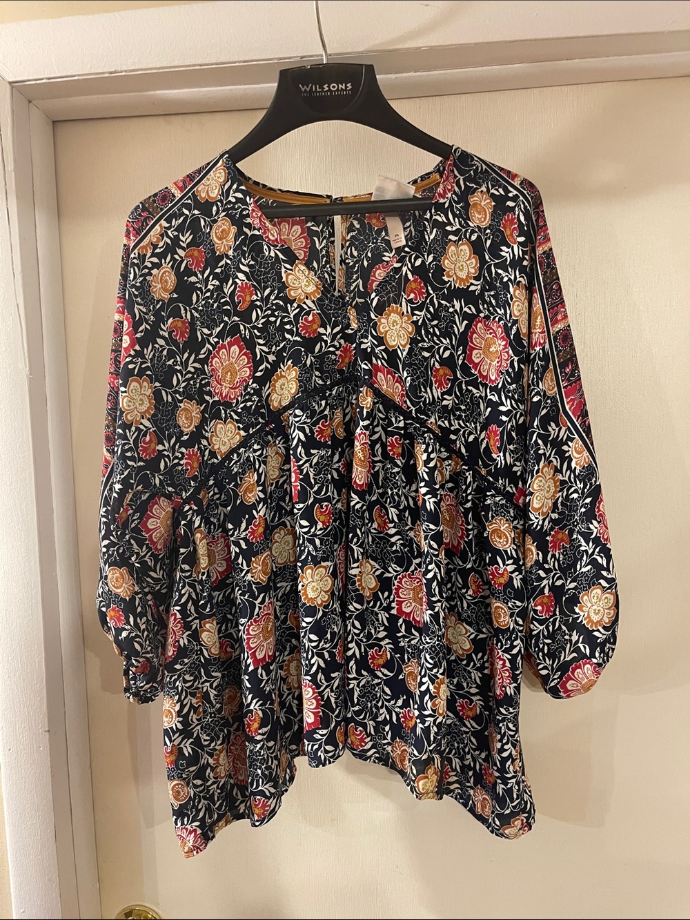Knox Rose Black Floral Tunic with Mustard & Red Accents